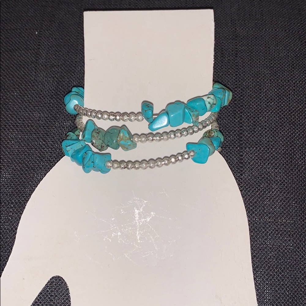 Turquoise & Silver Coiled Bracelet